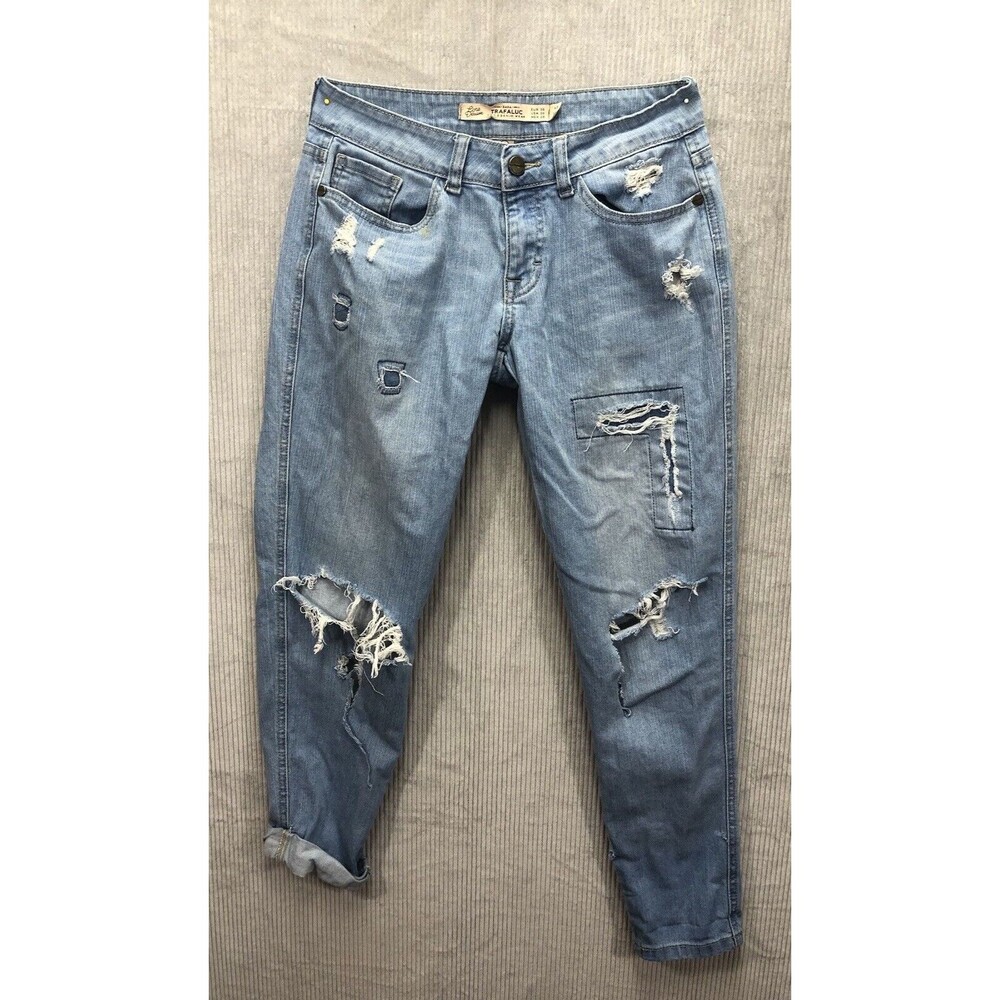 Zara Trafaluc Denim Jeans Size 6 Factory Destroyed Blownout Knees